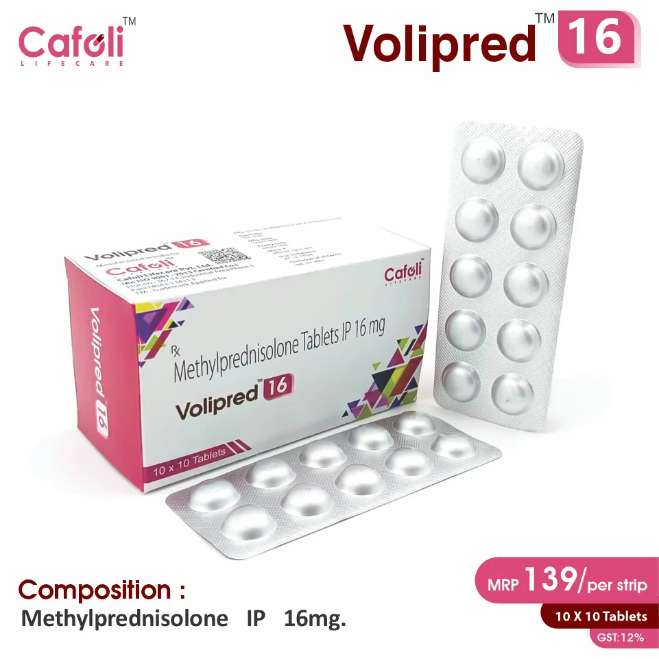 Methylprednisolone 16mg Tablet at the best price in PCD Pharma Franchise for Inflammation and Autoimmune Conditions.